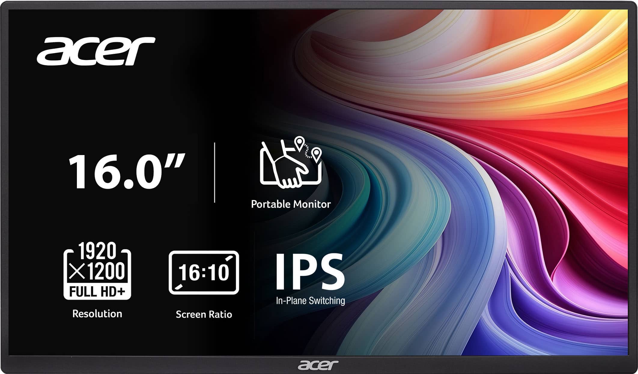 Acer - PM161W 16.0" WUXGA 60Hz FreeSync Compatible IPS Portable Monitor (2 x USB 3.1 Type-C, Mini HDMI, Audio Out) - Black p…