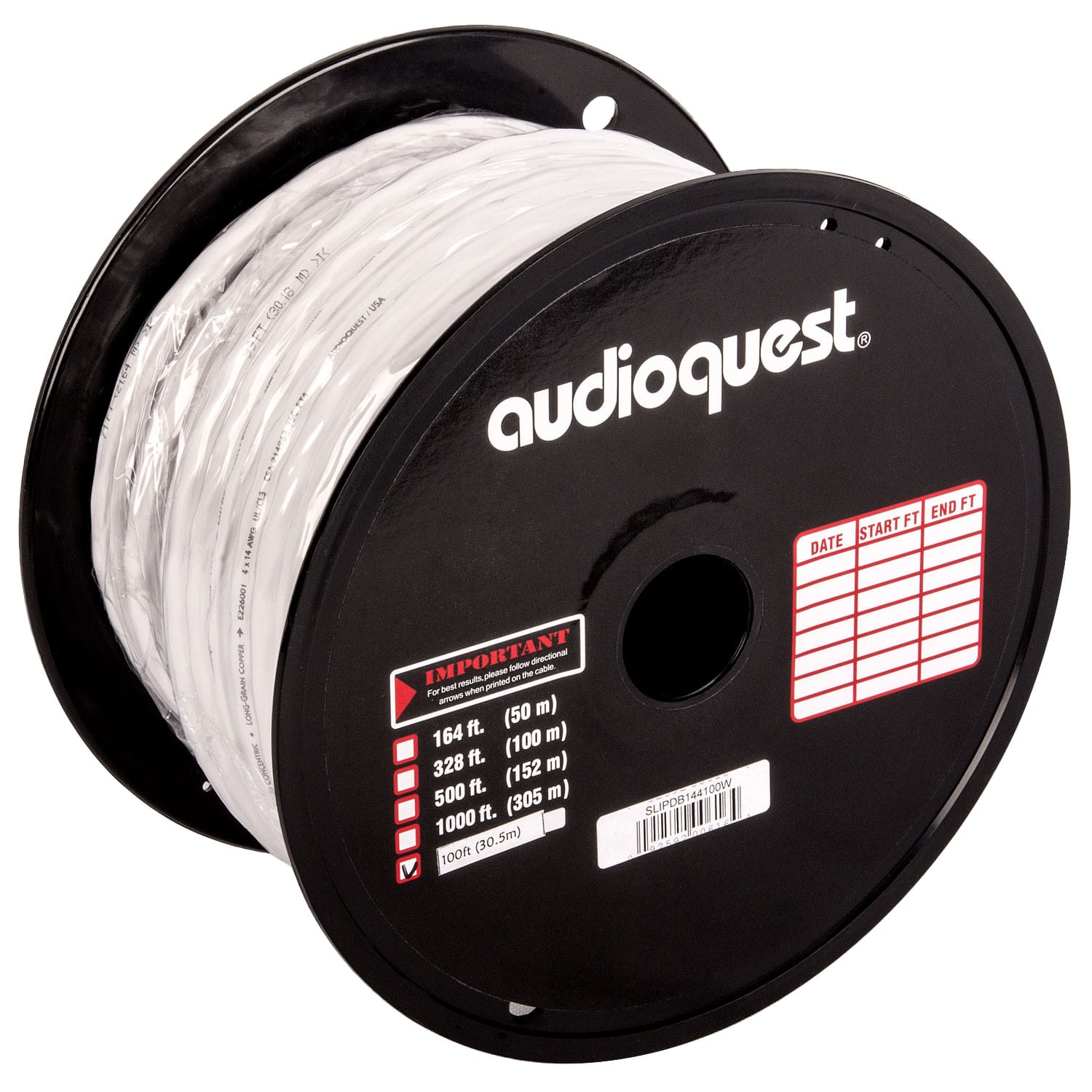 AudioQuest - SLiP/DB-14/2 - 100' CL3/FT4 In-Wall & Direct Burial Rated Bulk Speaker Cable - White/Silver Stripes product ima…
