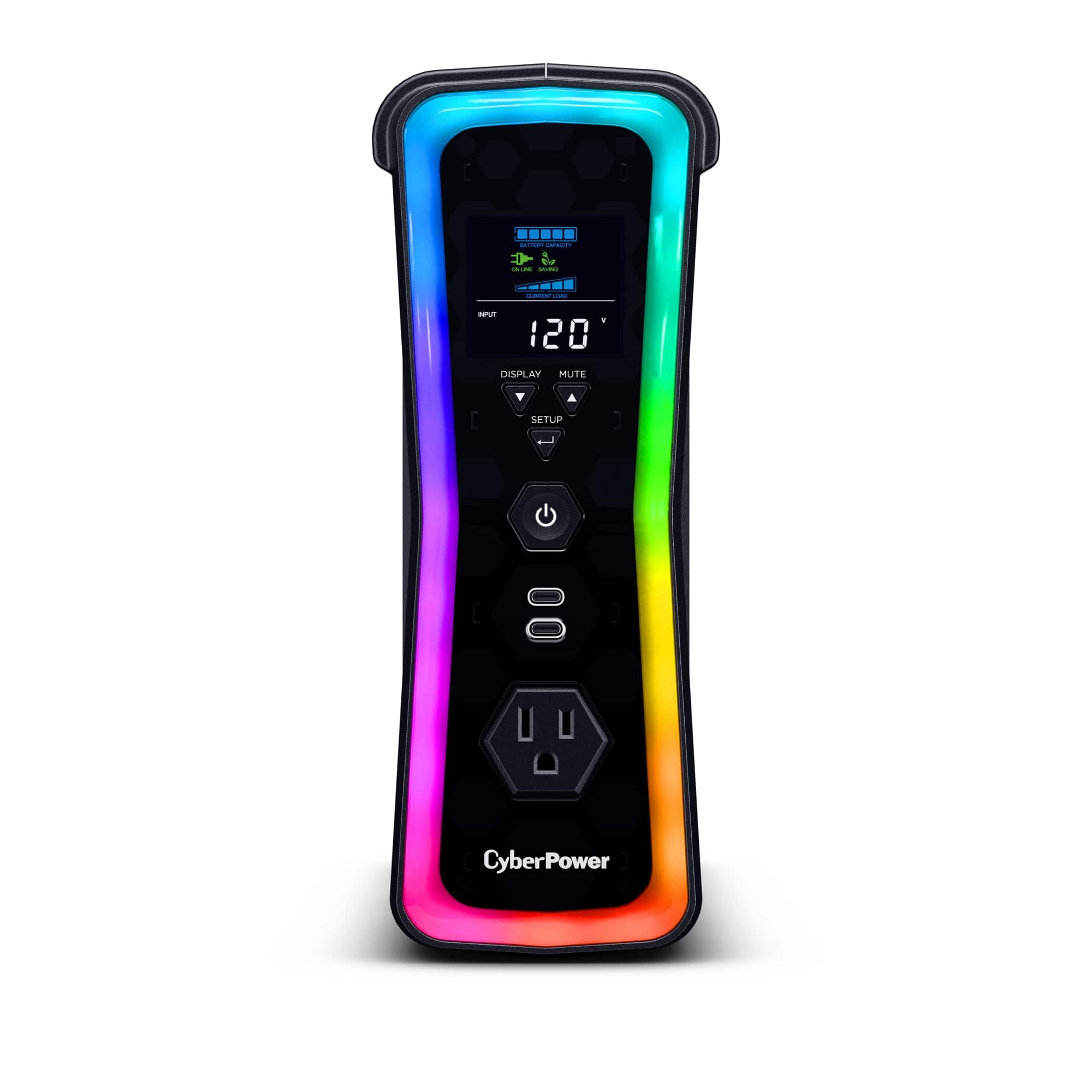CyberPower - GX150C2 Gaming UPS Battery Backup with RGB Lighting, Sine Wave Output, and USB Charging Ports - Black product i…
