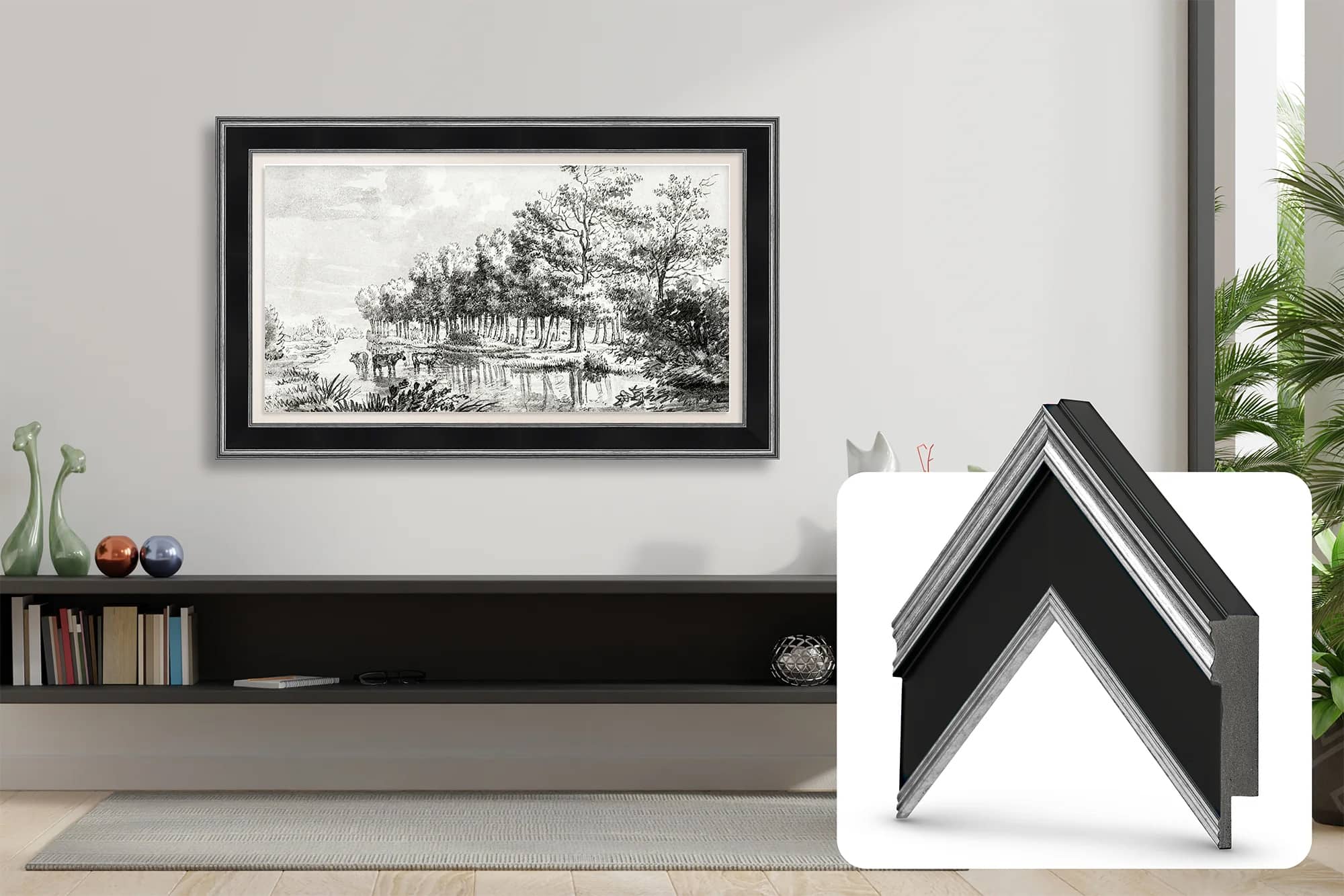 Deco TV Frames - Premiere Bezel for Samsung the Frame TV - 50" - Antique Silver & Black product image