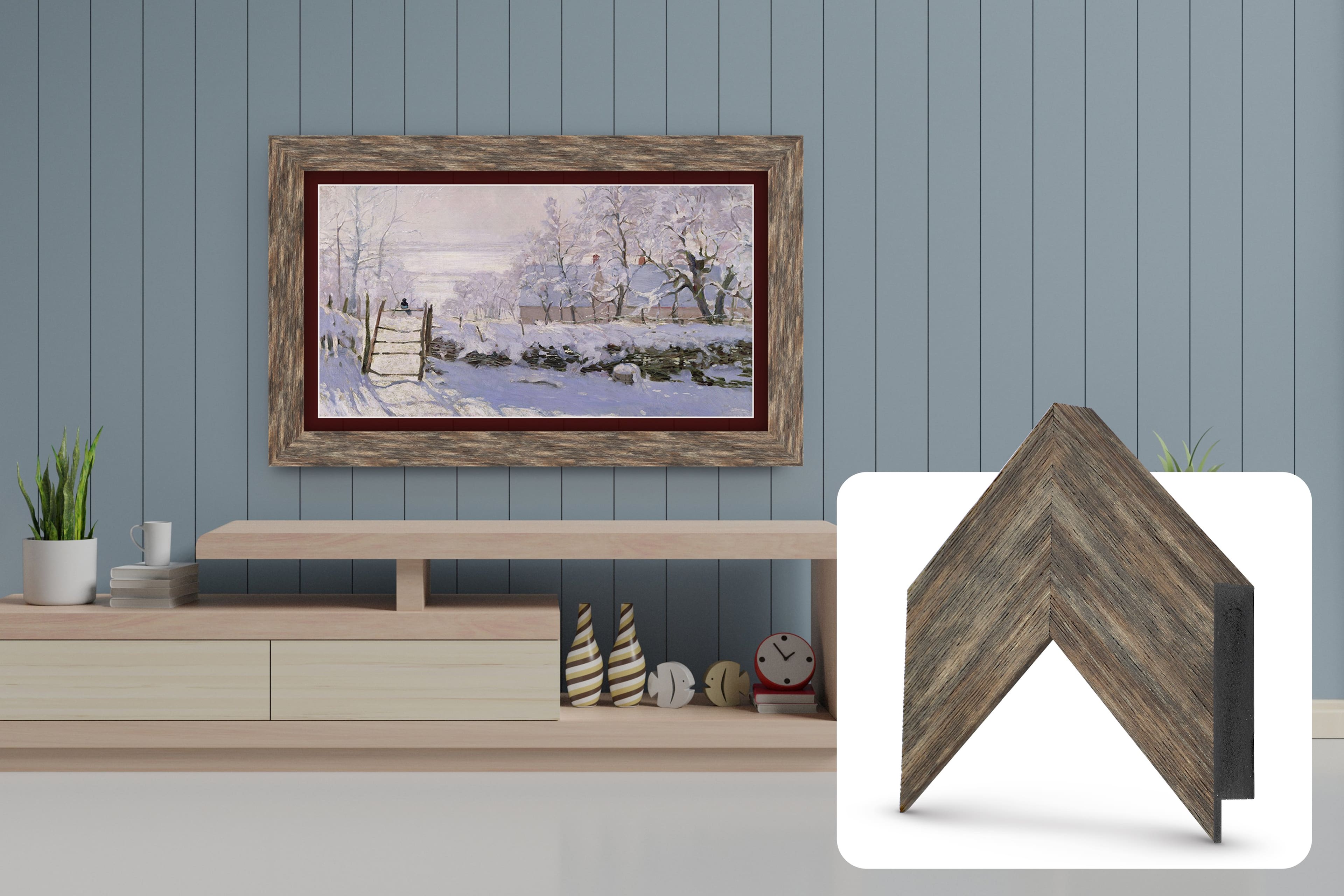 Deco TV Frames - Premiere Bezel for Samsung the Frame TV - 55" - Distressed Barnwood product image