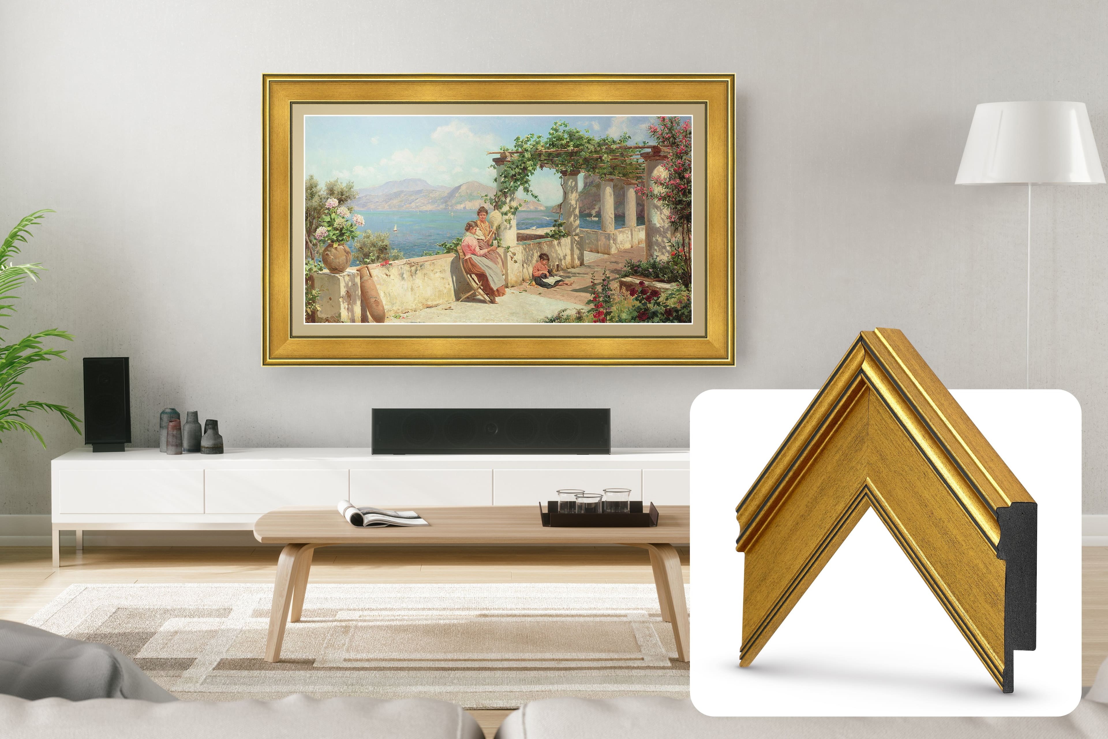 Deco TV Frames - Premiere Bezel for Samsung the Frame TV - 85" - Antique Gold product image