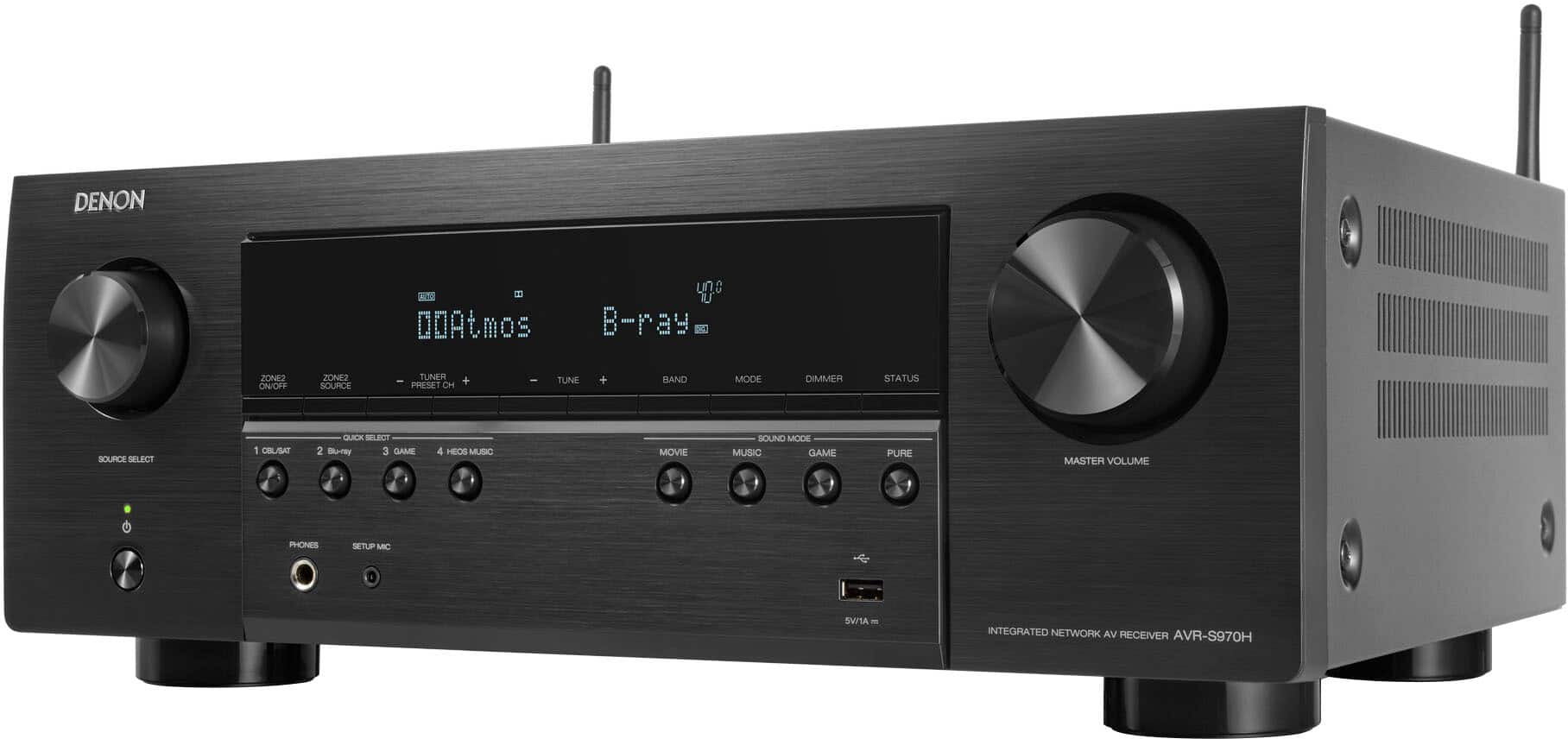Denon - AVR-S970H 90W 7.2-Ch. Bluetooth Capable HDR Compatible with HEOS and Dolby Atmos 8K Ultra HD AV Home Theater Receive…