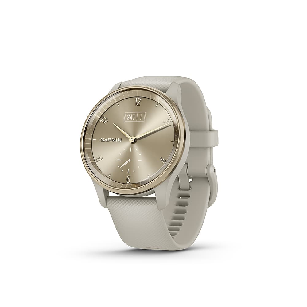 Garmin - vívomove Trend Hybrid Smartwatch 40 mm Fiber-Reinforced Polymer - Cream Gold Stainless Steel with French Gray Band…