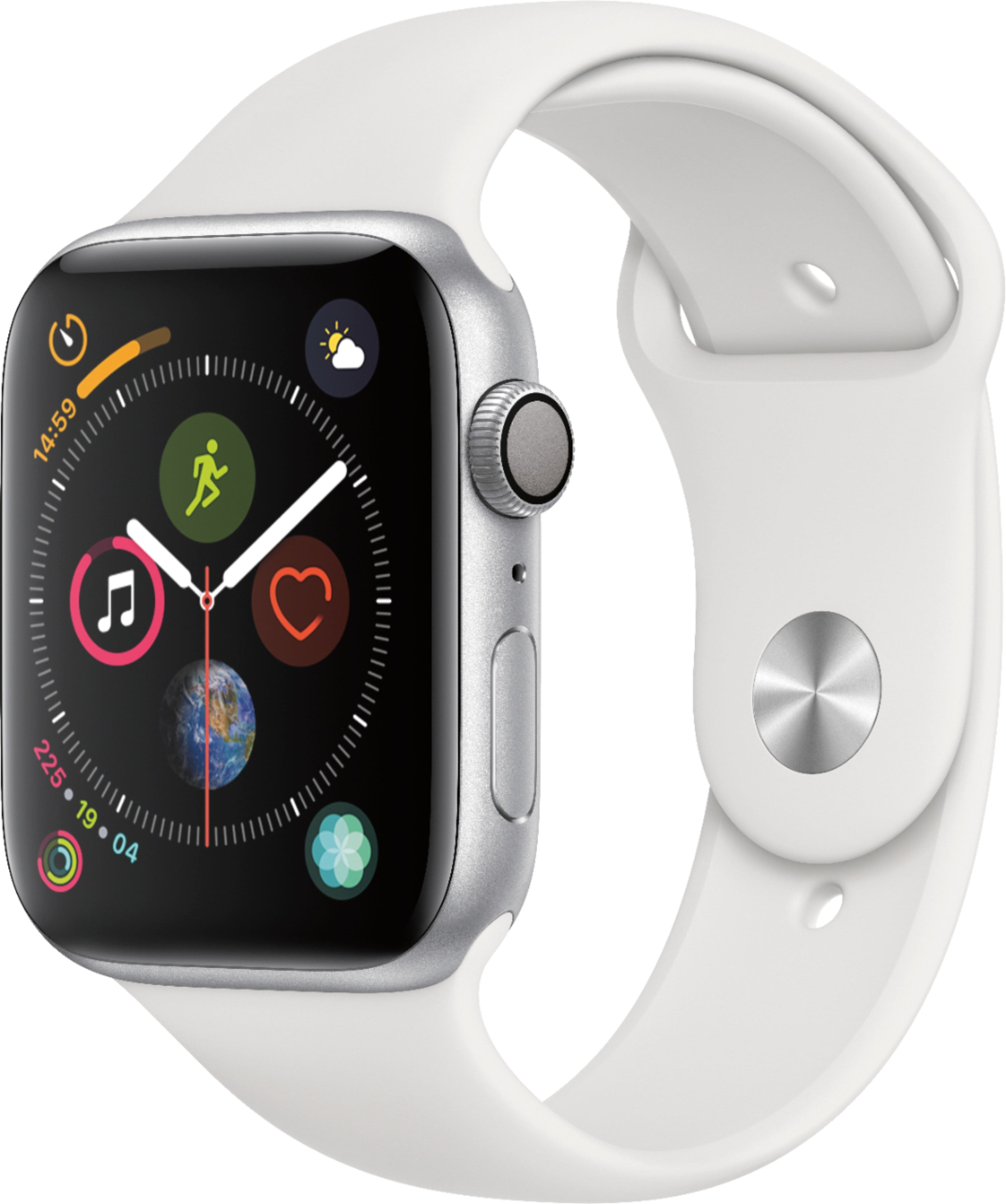 Geek Squad Certified Refurbished Apple Watch Series 4 (GPS) 44mm Silver Aluminum Case with White Sport Band - Silver Aluminu…