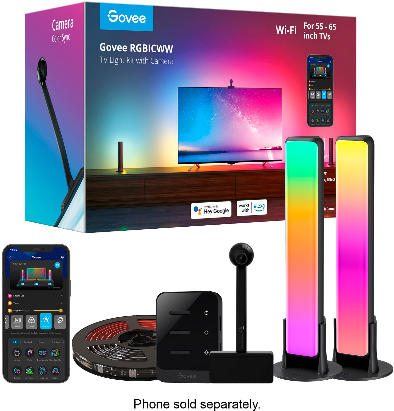 Govee - Dreamview TV Backlights and Light Bar with Camera for 55"-65" TVs - Multi product image