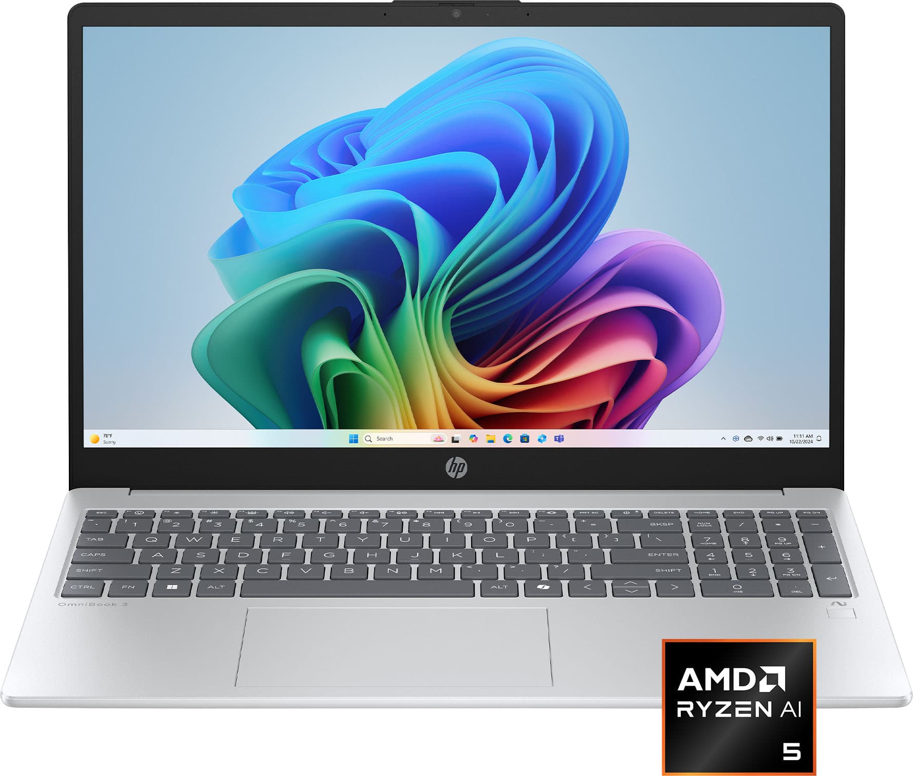 HP - OmniBook 3 - Copilot+ PC - 15.6" Full HD Touch-Screen Laptop - AMD Ryzen 5 AI 5 330 2025 - 16GB Memory - 512GB SSD - Gl…