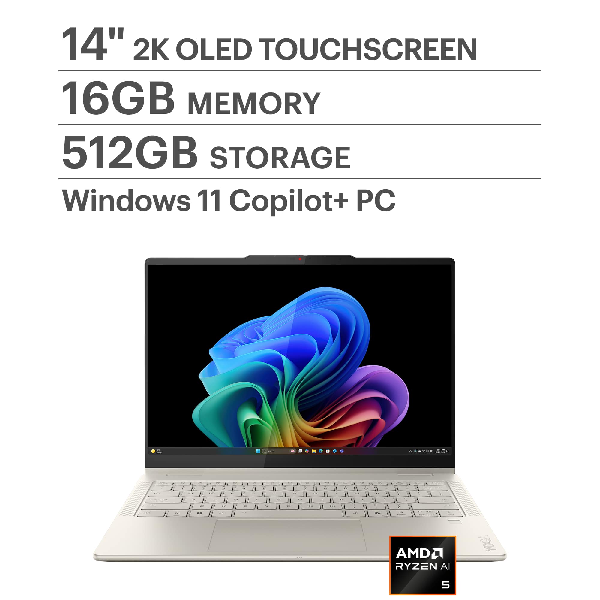 Lenovo - Yoga 7 2-in-1 - Copilot+ PC - 14" 2K OLED Touchscreen Laptop - AMD Ryzen AI 5 340 2025 - 16GB Memory - 512GB SSD -…