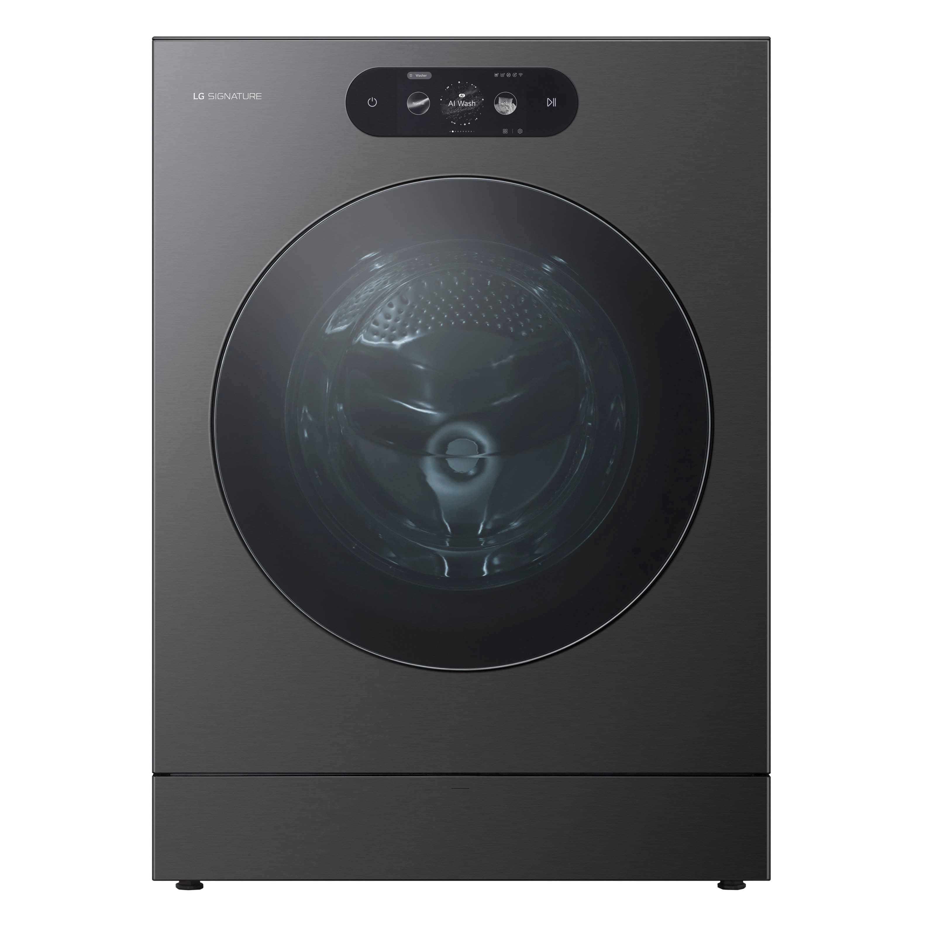 LG - SIGNATURE 5.8 Cu. Ft. High-Efficiency Stackable Smart Front Load Washer with Steam and ezDispense - Brushed Black Steel…
