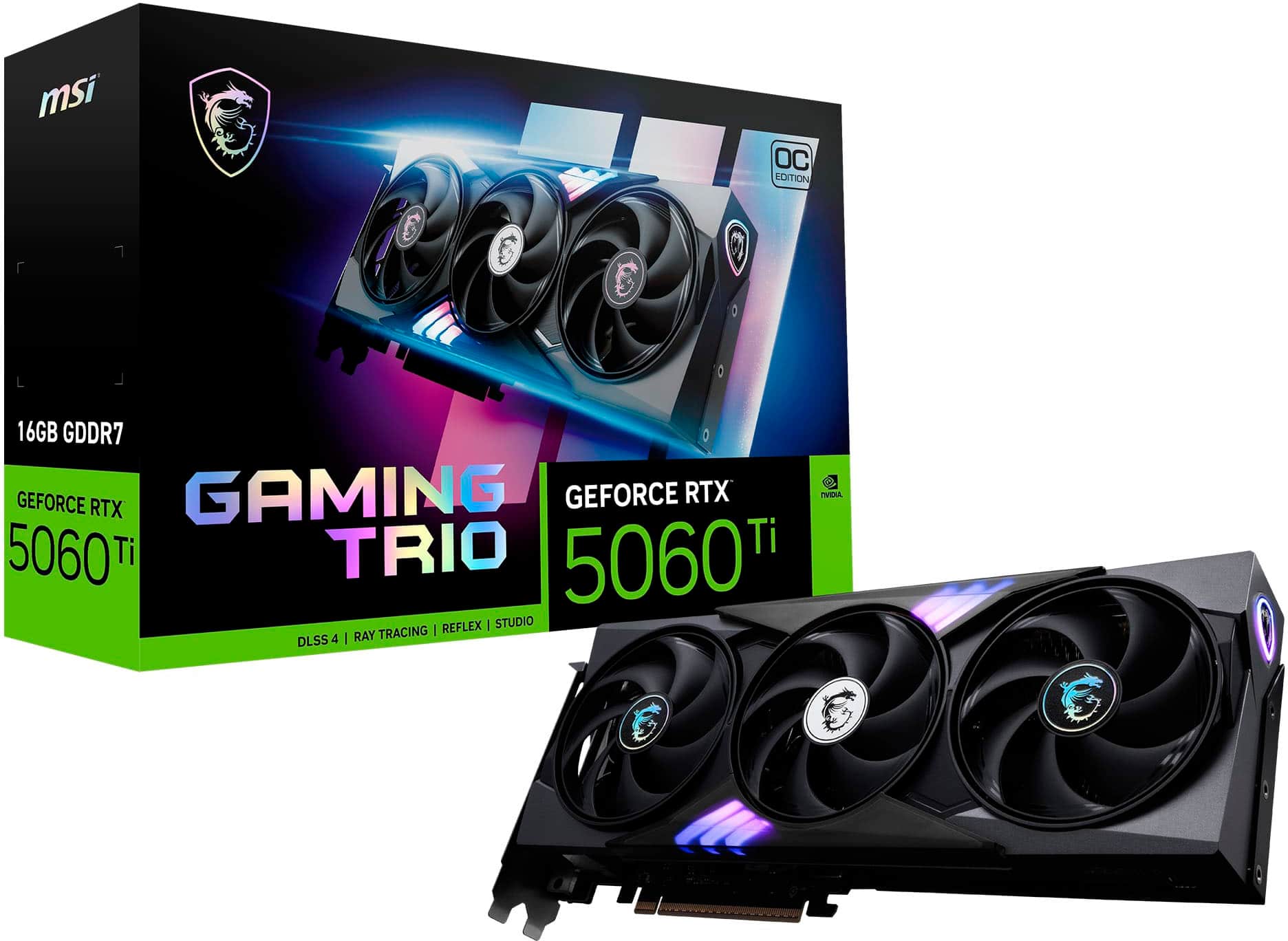 MSI - NVIDIA GeForce GeForce RTX 5060 Ti 16G GAMING TRIO OC 16GB GDDR7 PCI Express Gen 5 Graphics Card - Black product image