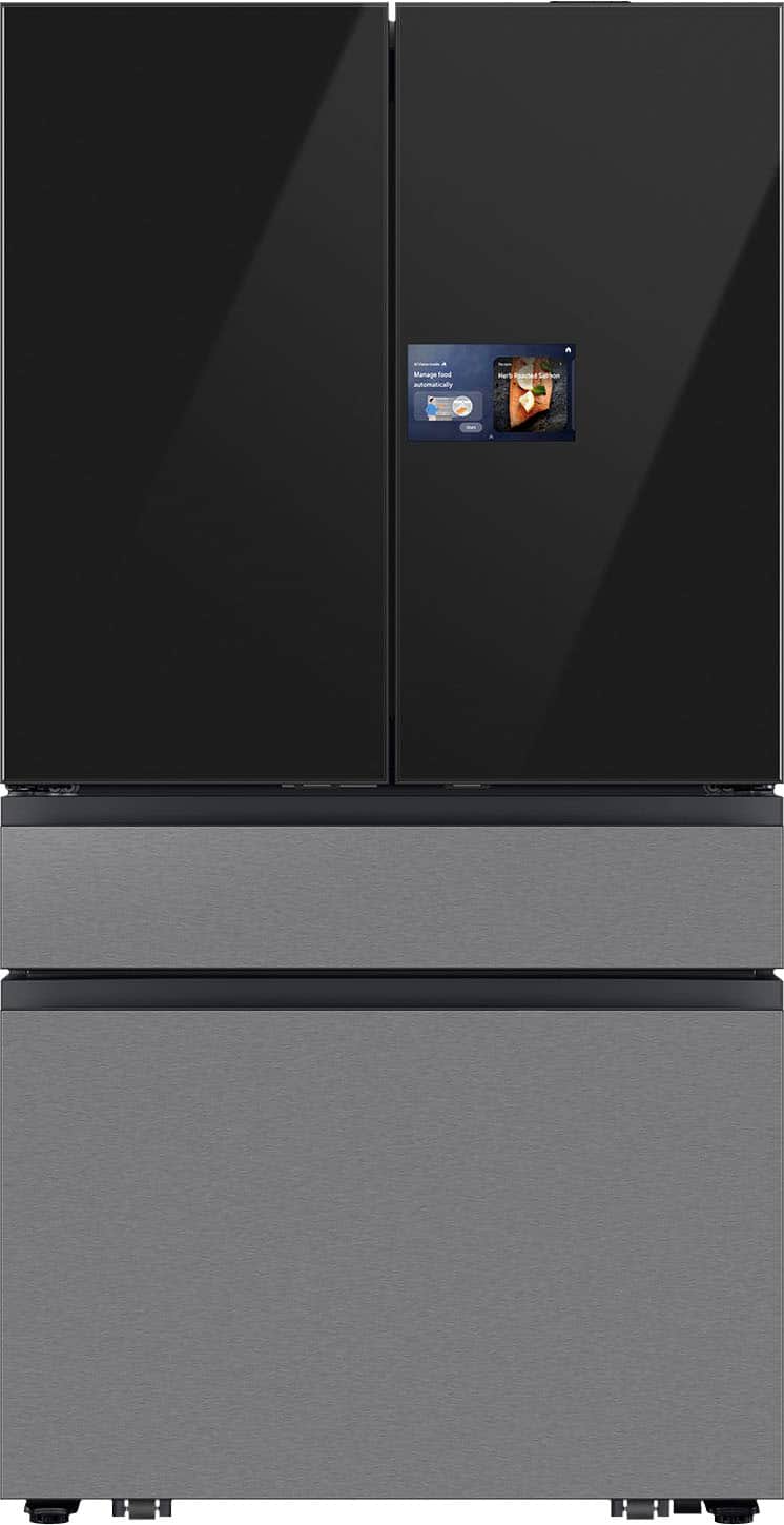 Samsung - Bespoke 23 cu. ft. Counter Depth 4-Door French Door Refrigerator with AI Family Hub+ - Charcoal Glass & Black/Char…