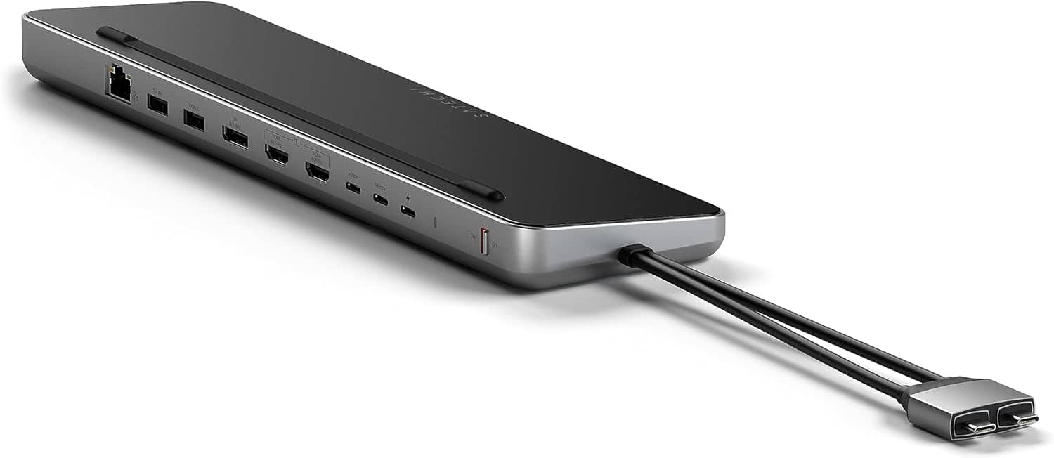 Satechi - Dual Dock with NVMe SSD enclosure - USB-C PD (75W), 2 USB-C data, 2 HDMI 2.0, 1 DisplayPort 1.4, 2 USB-A, Ethernet…