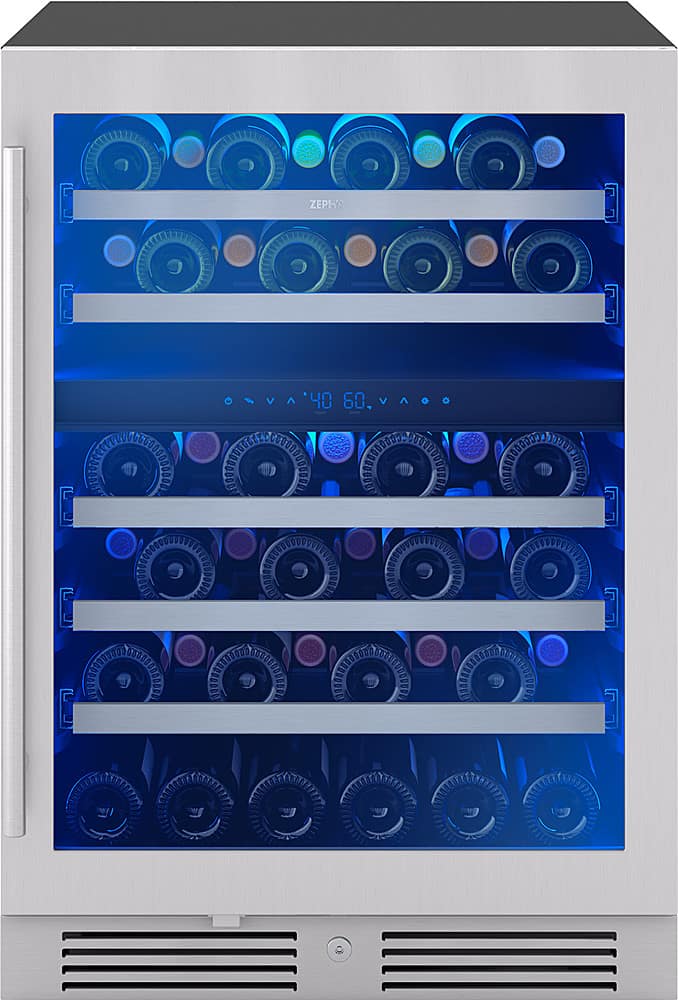 Zephyr - Presrv 24 in. 45-Bottle Built in/Freestanding Wine Cooler with Dual Temperature Zone and Reversible Door - Stainles…